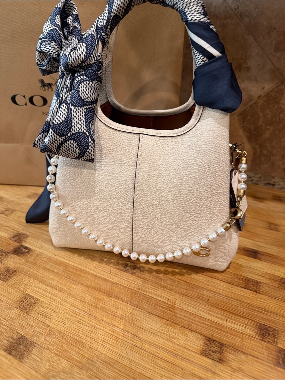 Coach White Lana 23 w, Coach Scarf and Coach Bag Chain